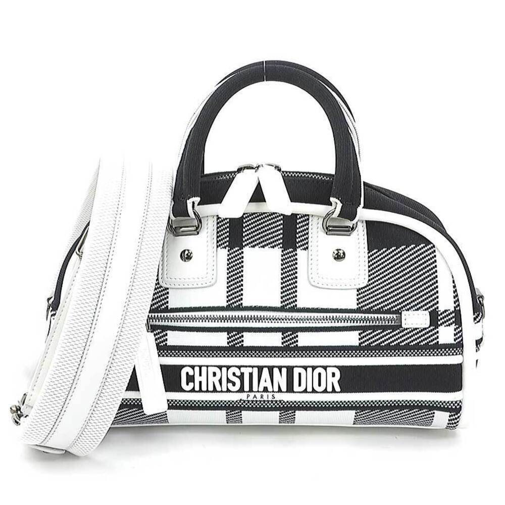 Christian Dior Vibe Bowling Bag Handbag Shoulder Canvas Black White